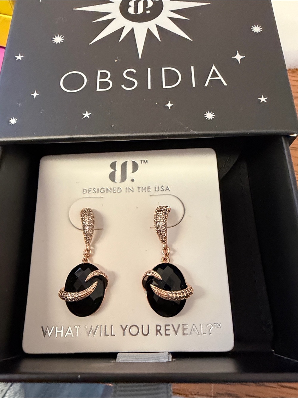Obsidia Rose Gold and Black Dangle Earrings